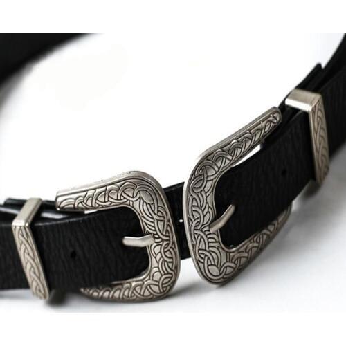 Vogue Women Ladies Vintage Metal Boho Leather Double Buckle Waist Belt Waistband