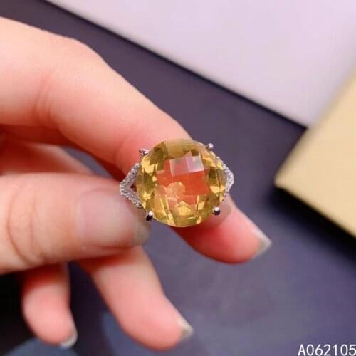 925 pure silver Chinese style natural Citrine womens noble exquisite round adjustable large gem ring fine jewelry support detec