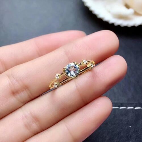 Shilovem 925 sterling silver real Natural aquamarine Rings fine Jewelry women trendy wedding open new plant 5*5mm mj050509aga