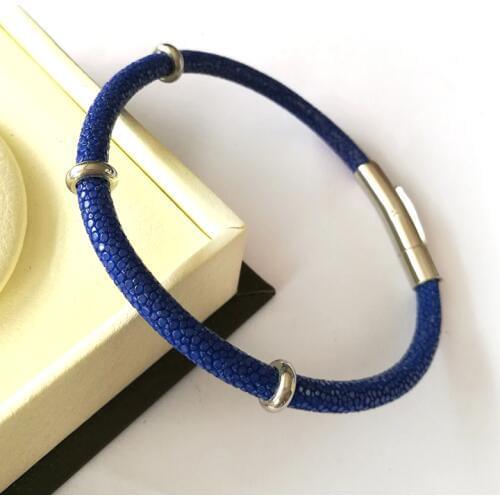10pcs)Beichong Black Stingray Leather Bracelet Luxury Thailand Stingray Bangle For Men Jewelry with Stainless Steel Buckle
