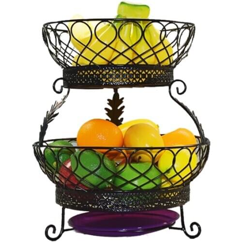 2 Tier Fruit/Vegetables/Produce Metal Basket Rack Display Stand with Drainboard