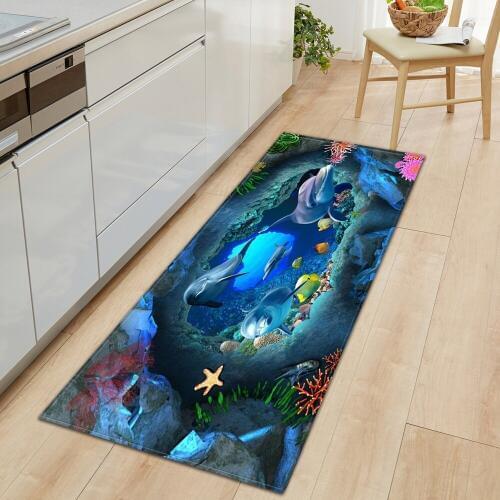 3D Bathroom Anti-slip Rug Ocean World Fish Carpet Kitchen Mat Entrance Doormat Bedroom Home Floor Decoration Living Room Carpet