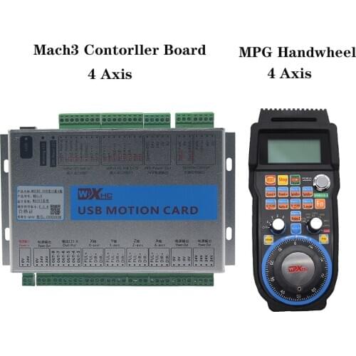 4-Axis USB Mach3 Motion Controller Card 2MHz Breakout Board MK4-V + 4-Axis MPG Handwheel Pendant