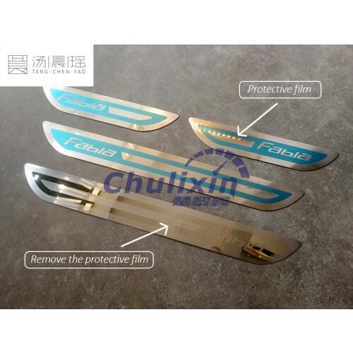 4pcs/lot stainless steel car stickers styling door sill Scuff Plate pedal For SKODA FABIA 2008 2009 2010 2011 2012 2013 2014