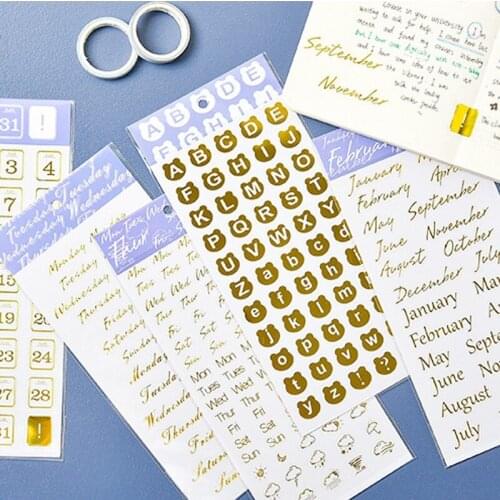 40Sheets wholesale Hand account decoration week month sticker Bronzing silvery letter DIY Scrapbook Decoration hand book 20*10CM