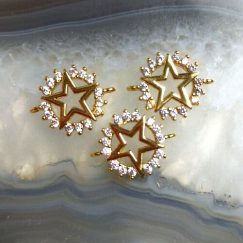 5pcs Pretty Sweet Star Brass Pendant Gold Plated Shinny CZ Paved Diplopore Connector Necklace Bracelet Handmade Women Jewelry Y
