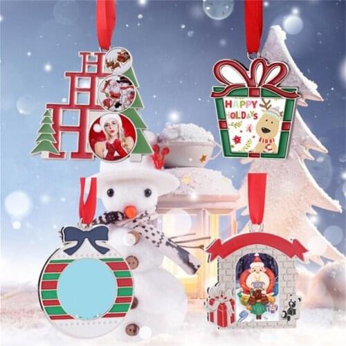 50PCS Sublimation Blank Metal Christmas Decorations Heat Transfer Santa Claus Pendant DIY Christmas-Tree Ornament Xmas Gifts