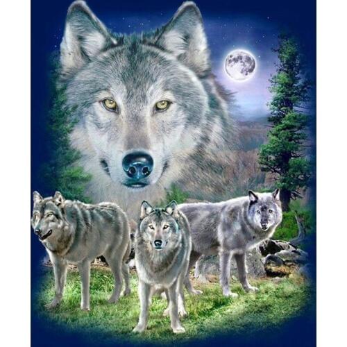 5D DIY Diamond Painting Moon Wolf Cross-Stitch Kits 30*40cm Full Drill Resin Diamond Embroidery Diamond Mosaic Needlework
