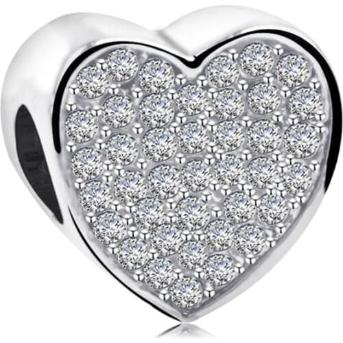 Shiny Crystal bead diy pendant bangle love charms fit original pandora bracelet Valentines Day gift for women girl