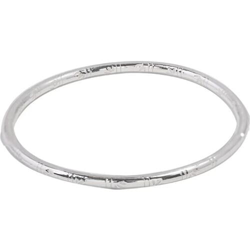 S92 5 Silvery Bracelet Simple Fashion Carving Bamboo Leaf 3mm Thin Bracelet Womens Charm Statement Jewelry Birthday Gifts