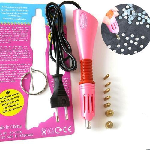 Fast Heated! Hot Fix Rhinestones Applicator Pink Hot Fix Applicator Iron-on Wand EU/US Plug Heat-fix Tool Wand Gun Garment B2852