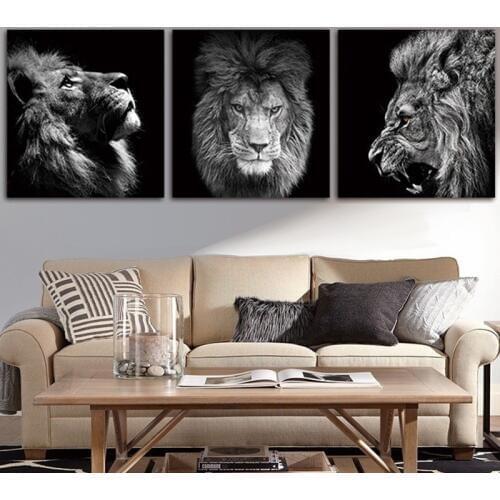 Black and White Lion Picture Home Decor Wall Art Nordic Canvas Painting Vivid Animal Modern Art Print and Poster for Living Room