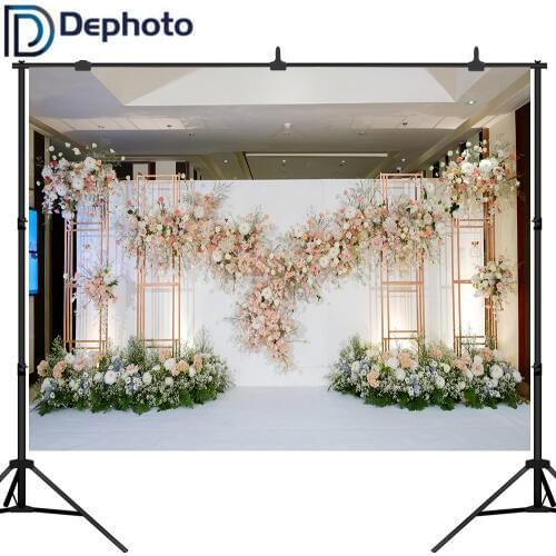 Dephoto White Pink Floral Photo Backgrounds 3D Flower Wedding Bridal Shower Photography Backdrops Decoration Photo Booth Banner