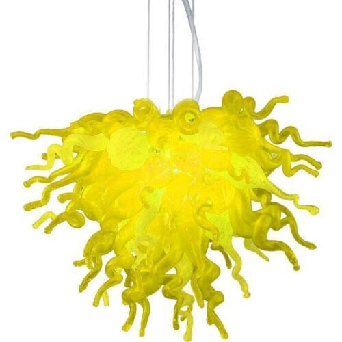 Hot Sale Pure Yellow Color Hand Blown Glass Chihuly Style Crystal Chandelier Lightings Living Room