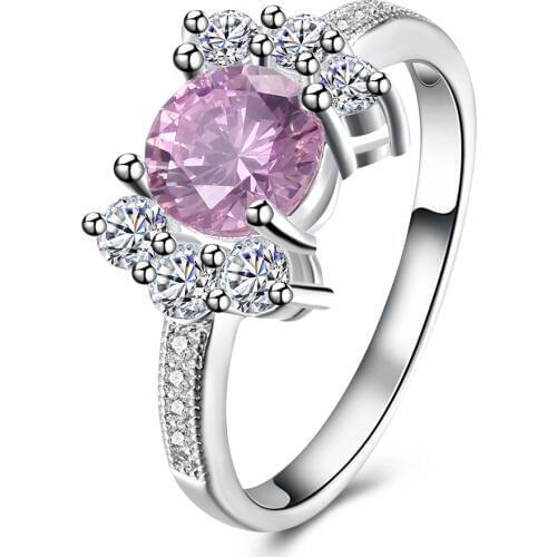 Hainon New Fashion Rings Jewelry Pink AAA+ Zircon Silver Color Ring Exquisite Jewelry Gift For Women Luxury Finger Rings