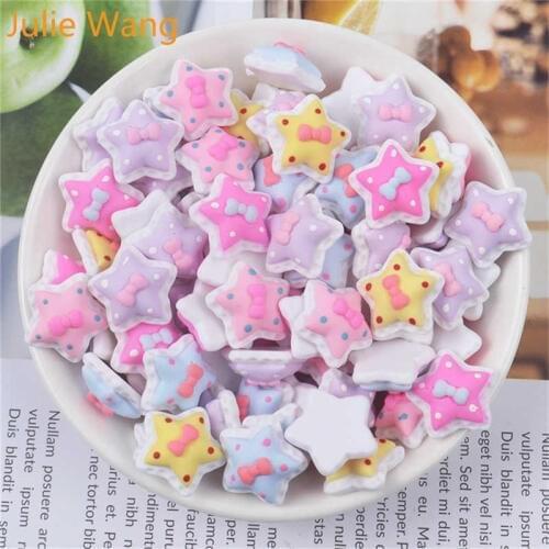 Julie Wang 20PCS Resin Star Charms Slime Tie Flatback Cabochon Pendants Jewelry Making Accessory Home Table Decor Props