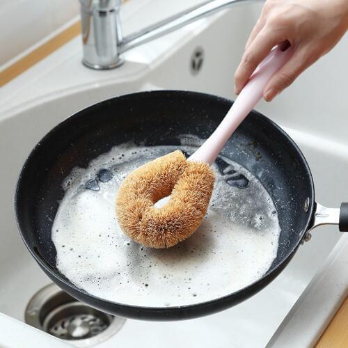 Kitchen Long Handle Cleaning Brush Household Pot Washing Cleaning Brushes Dish Brush Coconut Palm Pot Brushes