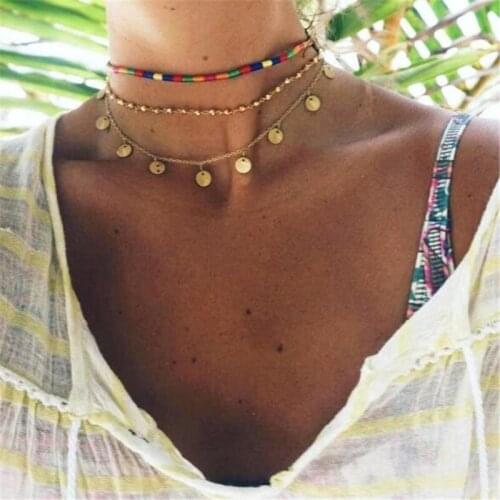 Trendy Simple Beads Choker Necklace Bohemian Wafer Multi-layer Boho Necklace Fashion Birthday Party Female Jewelry 2020 New