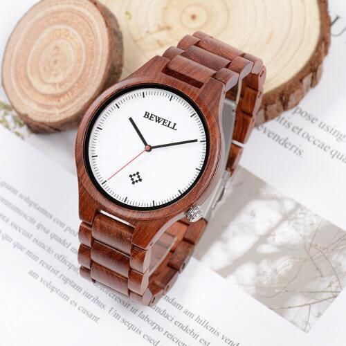 NEW Bewell Wood Watch Men Luxury Brand Quartz Wristwatch Red Sandalwood Wooden Watch Male relogio masculino Clock Gift for Lover