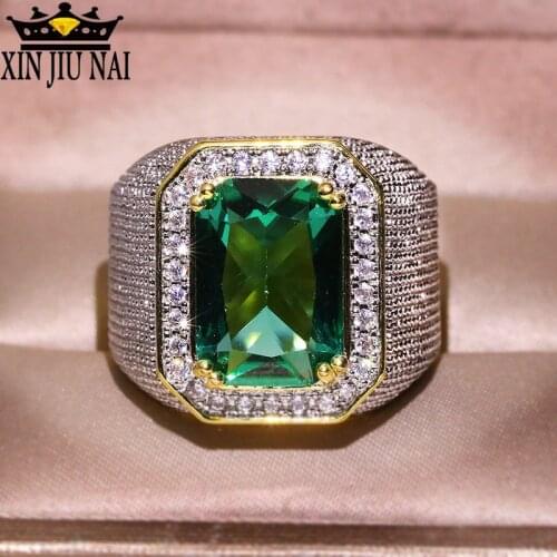Europe States exaggerated large green zircon Olive green emerald 14K gold full diamond ring men and women party jewelry gift