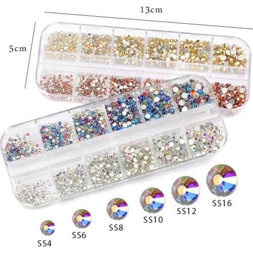 Nail Drill Wholesale New Style Rhinestone Set 12 Grid Boxed Flat Bottom Shaped Diamond Boxed Nail Drill 18 Style 5*13cm Box C