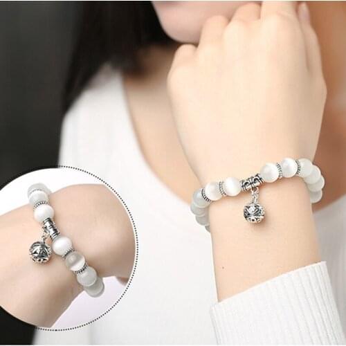 Natural Opal Beads Bracelets Crystal Fashion Women Bracelet Vintage Stainless Steel Braceletes For Women