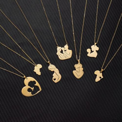 Stainless Steel Fathers Mothers Day Baby Necklace Gold Color Chain Pregnant Family Pendant Women Couple Jewelry Gift Fashion