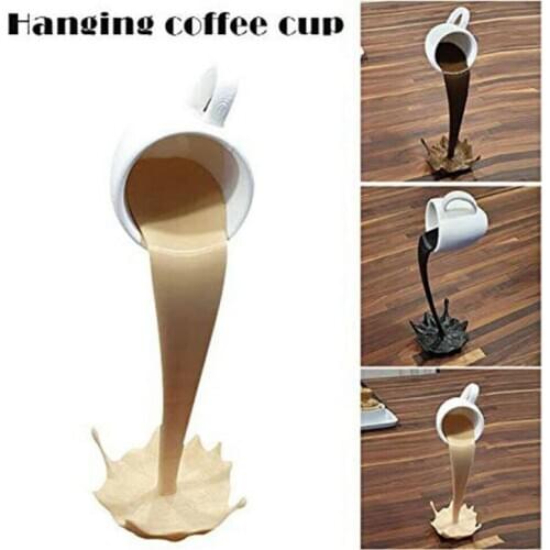 Floating Cup Sculpture Pouring Liquid Coffee Mug Kitchen Decor Coffee Cup Design Plastic Model Miniature Home Decor Gift