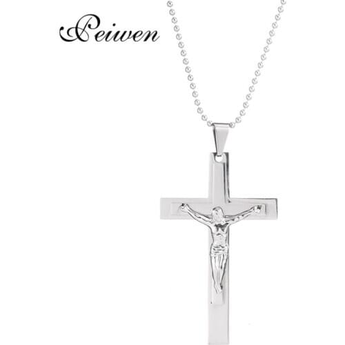 Jesus Cross Pendant Necklace Stainless Steel for Men Women Couple Charm Necklace Jewelry Silver Color Beads Chain Choker Gift