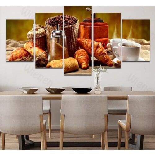 Food 5 Pieces Canvas Poster Kitchen Decor Painting Living Room Home Wall Decor Scandinavian Posters and Prints Bread Coffee Pict