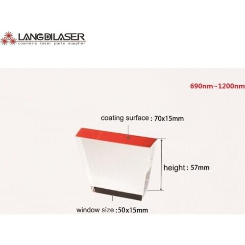 Size : 70*15 + 50*15 , Heigh : 57 / coating surface : 70*15 / wavelength : 690nm~1200nm , trapezoid IPL laser FILTER