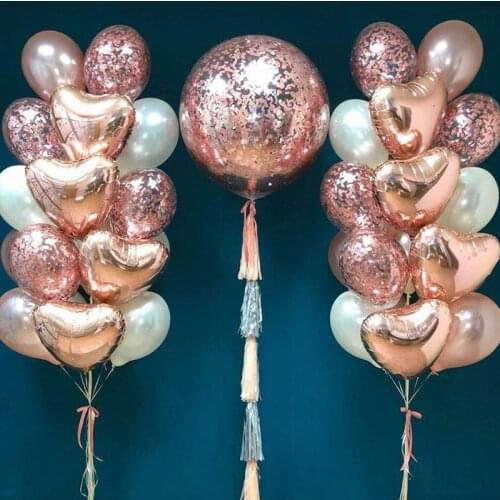 Rose Gold Balloons 18inch Heart Foil Balloon Wedding Decorations 36inch Transparent Confetti Balloon Decor Birthday Party Ballon