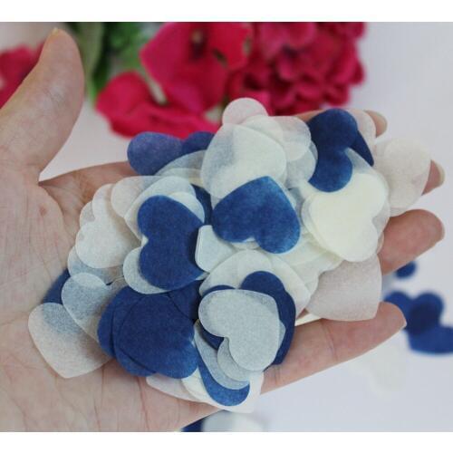 Handmade Navy blue ivory pale heart wedding confetti party table decorations biodegradable 2300