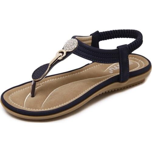 Rhinestone elastic band flats sandals women summer shoes 2021 comfortable woman beach sandals Large Size Herringbone Sandalsip