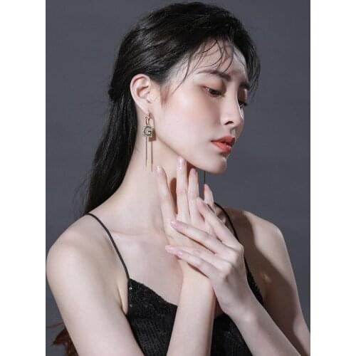 Letter earrings tide summer earrings female sterling silver high-end light luxury long tassel earrings