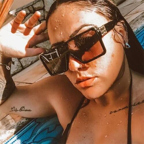 Black Oversized Sunglasses For Ladies Gradient Square Shades Plastic Flat Top Men Sun Glasses Vintgae Oculos Gafas 2020 Luxury