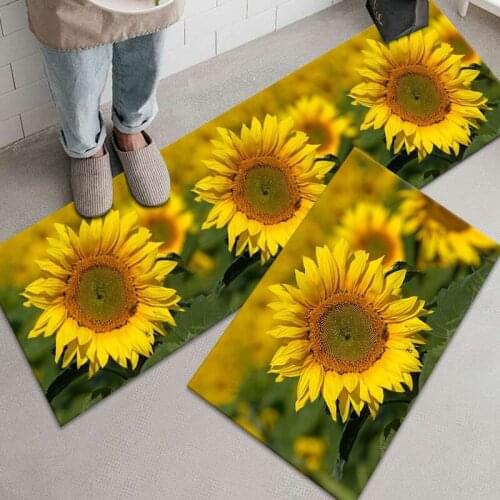 Modern Kitchen Mat 3D Sunflower Print Home Doormat Carpet Anti-Slip Absorbent Bath Rug Bedroom Living Room Entrance Door Mats