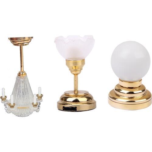 3Pcs 1:12 Dolls House Miniature LED Table Light Ceiling Lamp Battery Operated Plastic Light Bedroom Accessories Toys