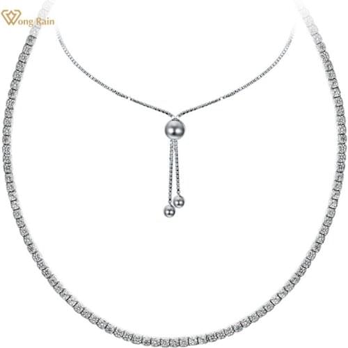 Wong Rain 100% 925 Sterling Silver Created Moissanite Gemstone Party Simple Short Choker Necklace Fine Jewelry Christmas Gift