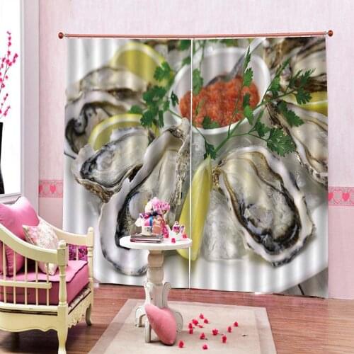 Custom Fresh Tasty Seafood Curtain Photo Print For Living room Restaurant Blackout Polyester Fabric Window Drapes Decor Sets
