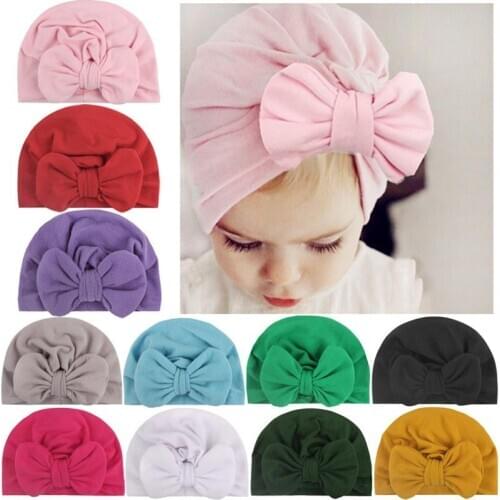 Kids Girl Child Toddler Elastic Indian Style Cotton Hollow Bow Kont Turban Hats Bandana Hairband Head Wrap Cap Accessories