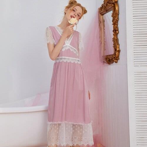 Roseheart Women Homewear Blue Pink Sexy Sleepwear Nightdress Lace Nightwear Luxury Nightgown Court Homewear Court Gown Dress