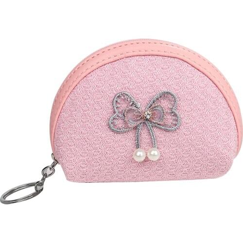 Women Light Weighted Casual Portable Change Cash Pouch Ladies Cute Bow Decoration Coin Purse Wear-resistant Zipper Wallet