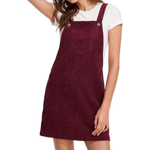 2019 Spring Summer Womens Dress Preppy Style Corduroy Pocket Girl Mini Sundress Vintage Loose Sleeveless Suspender Vestidos