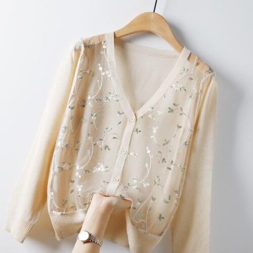 Flower Embroidery Knitted Women Sweater Cardigan Autumn New 2021 Loose Long-Sleeved Elegant Female Outwear Coats Tops