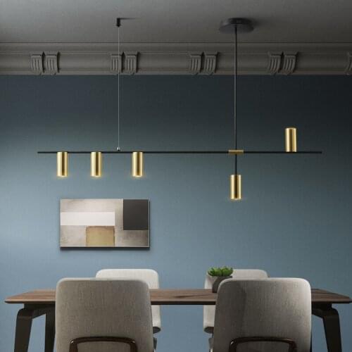 Gold or Black Simple LED Chandelier Modern Kitchen island Long Hanging Light Dining Bar Office Coffee Restaurant Pendant Lamp