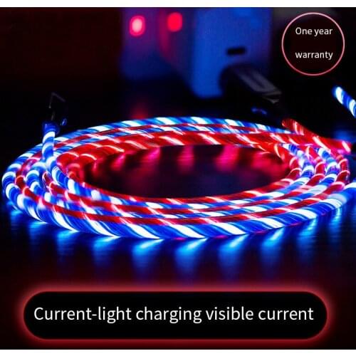 1M Glow Flowing Charger USB Cable LED light Micro USB Type C Charge Kable For Xiaomi Samsung S8 S9 A50 A70 Mobile Phone Charging
