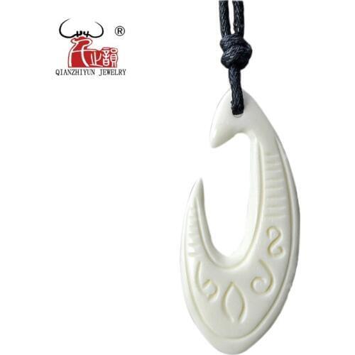 GX040 New Zealand Maori jewelry hand-carved yak bone Fish Hook pendant Primitive tribes totem amulet handmade jewelry for surf