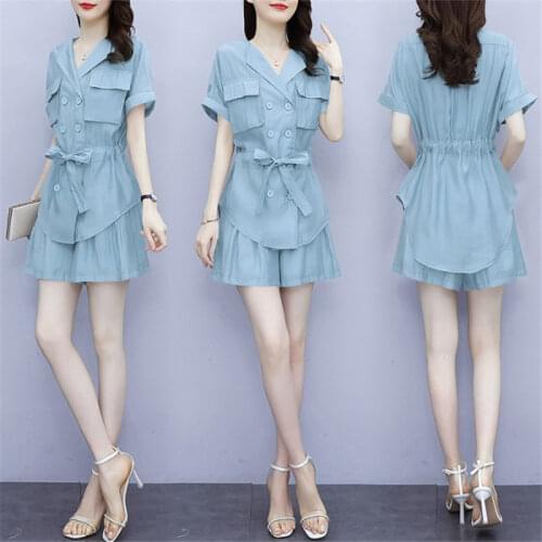 2021 New Summer Fashion Light Mature Chiffon Shirt Suit Womens Casual Thin Wide Leg Shorts Two Piece Set Plus Size 5XL zh1040