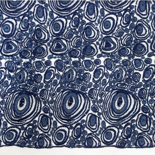 2021 Excellent Royal Bule Beaded Guipure Laces Nigerian African Cord Lace Fabric With Sequins HY1362